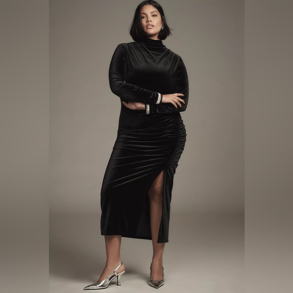 Anthropologie The Maya Ruched Cowl-Neck Dress: Velvet Long-Sleeve Edition - Picture 2 of 16